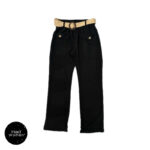 شلوار پارچه ای کمربند کنفی مشکی LCN