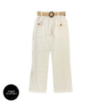 شلوار پارچه ای کمربند کنفی کرم LCN