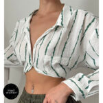 شومیز راه راه سفید سبز bisou