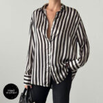 شومیز راه راه کرم مشکی bisou